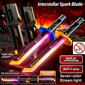 Sparkblade LED Light Saber Toy, Cyberpunk Blade with Sound, Sparks, Smoke Effects, Seven Color Glow, USB-C Rechargeable