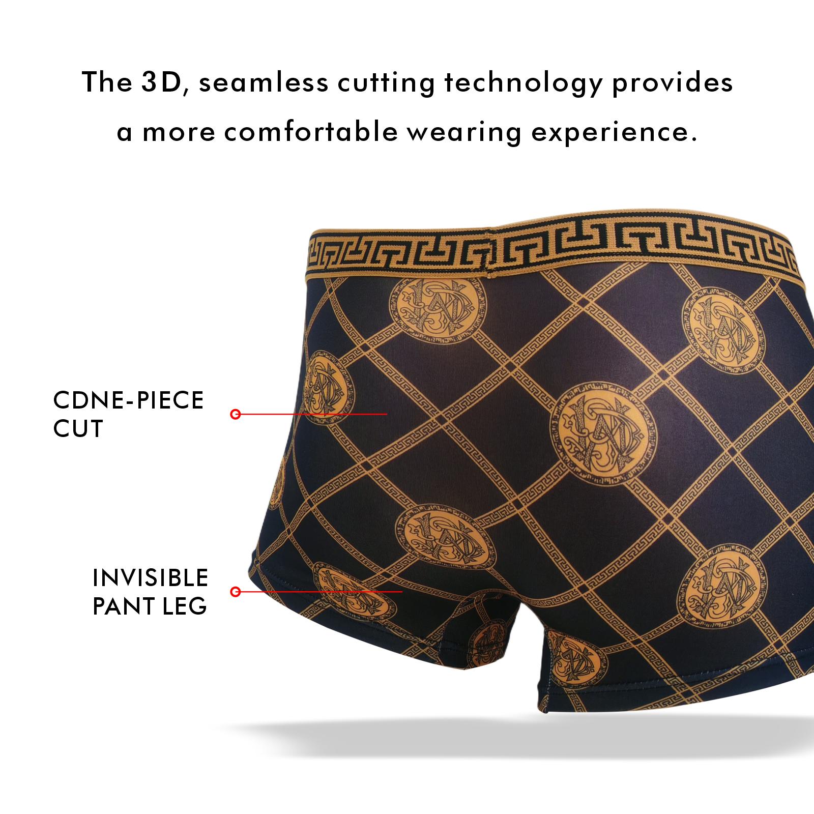 5 Pack Men's Black & Luxe Gold Printed Boxer Briefs - Breathable Elastic Soft All-Season Underwear Fabric Stylish