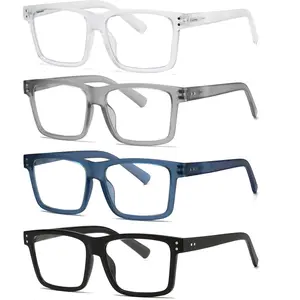 Oversized Reading Glasses for Men - 4 pack Classic Square Large TR Frame Readers with Spring Hinge