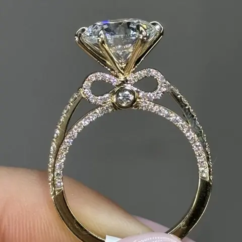 Women's Fashion Statement Ring with Sparkling Zircon Inlay Bow Decoration, Elegant Zinc Alloy Engagement Wedding Jewelry for All Seasons, Perfect Gift for Wife Girlfriend Mother, Zircon Inlaid, Beautiful Rings