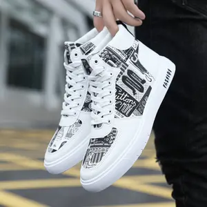 Men'sHigh-TopGraffitiSneakersin2023-Stylish&Comfortable,DurablePUUpperwithFabricLining,Non-SlipRubberSole,Lace-UpCasualSportsShoesforAllSeasons,AvailableThreeColorsTrendyFashion