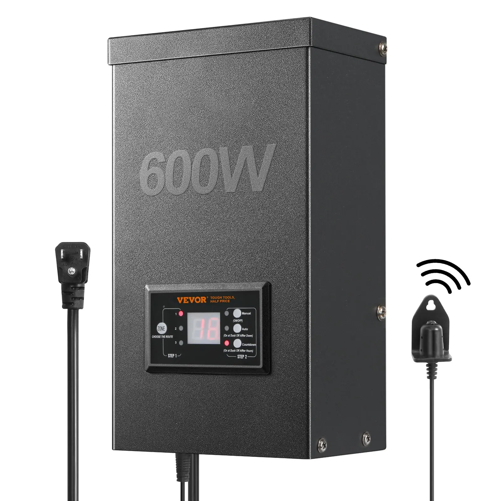 VEVOR 600W Landscape Transformer - ETL Certified Outdoor Power Supply, Timer & Photocell Sensor, Weatherproof 120V to 12V/14V Converter, Easy to Install Energy Saving for Outdoor & Garden Lighting, Low Voltage