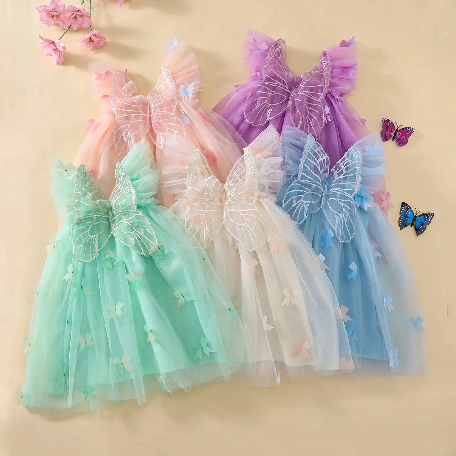 Toddler Girls Tulle Princess Dress Casual Summer Cute Bow Dress with Wings for Beach Party Cute Clothes, 4-8 Years #TikTokShopSummerTurnup