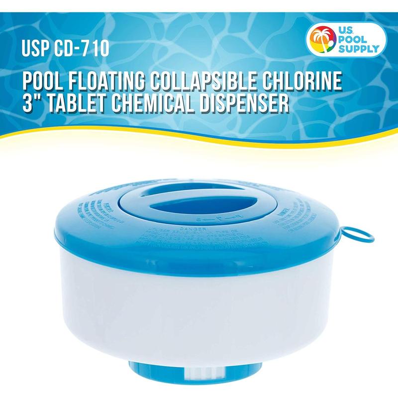 Pool floating collapsible chlorine 3 tablet chemical dispenser 7 diameter floater adjustable balanced chemical delivery