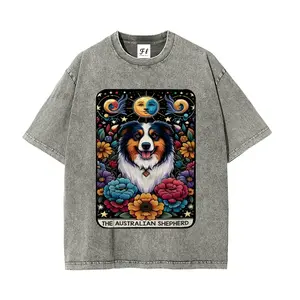 Vintage Washed Dog Tarot Card T-Shirt French Bulldog/Australian Shepherd/Bulldog/Pitbull Graphic Tee, Perfect Gift for Dog Lovers, Valentine's Day/Birthday/Christmas Present for Him Her Family Friends