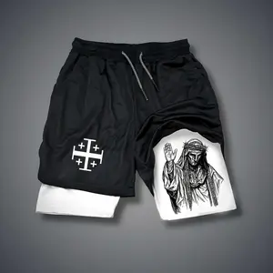 Jesus 80s 90s summer men shorts for men jorts outfit men graphic shorts Double-layer sports shorts Comfortable short shorts summer