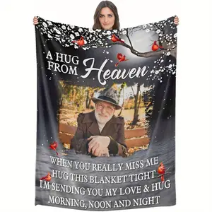 Father's Day gift Vintage-Themed Customizable Photo Throw Blanket - Personalized Memorial Gift, Knitted Flannel Fabric with Digital Print, All Seasons Comfort, Unique Love & Hug Design, Optional Special Features Available Fathersdaygift