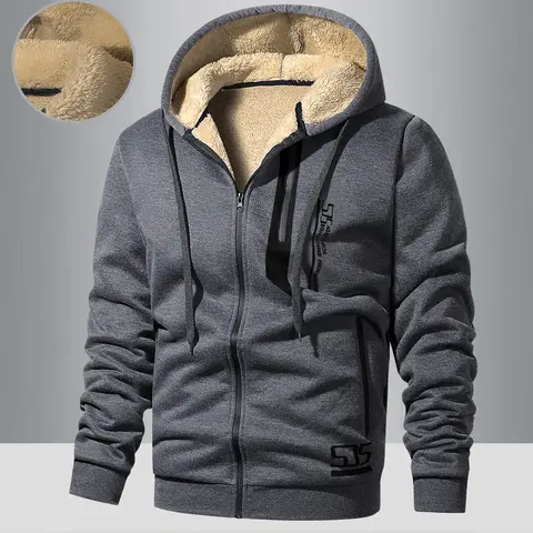Men's Retro Heavyweight Zip-Up Hoodie Jacket - Windproof Winter Outerwear, Fitted Cut, Functional Pockets