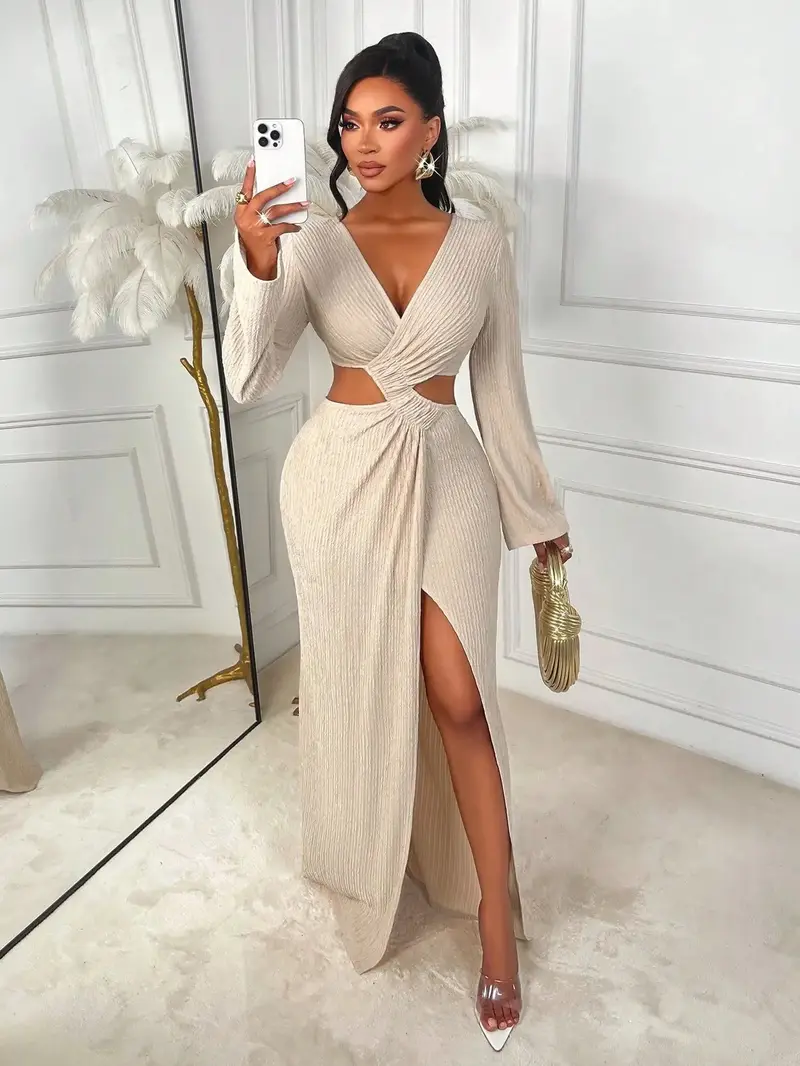 stacci midi dress in beige & cream lpa Structured Cream Midi Dress | Trendy Women's Clothing main image 0