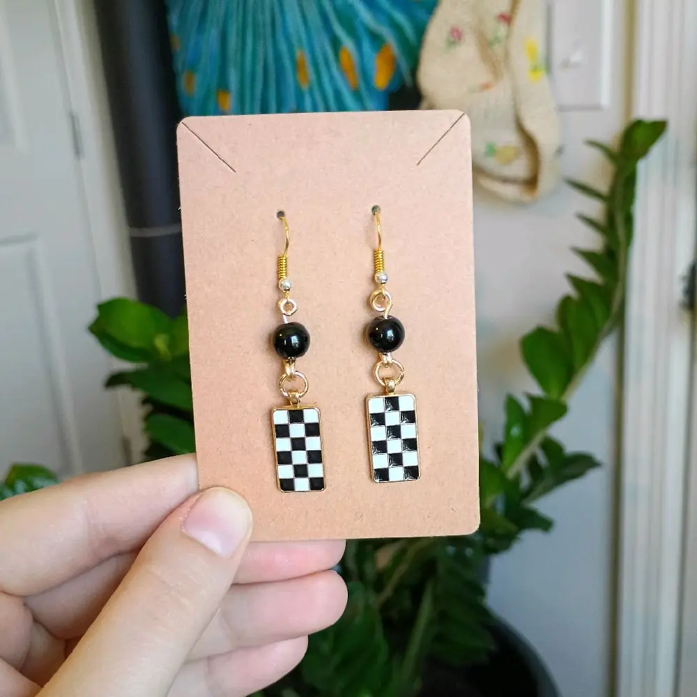 Black Checkered Obsidian Earrings
