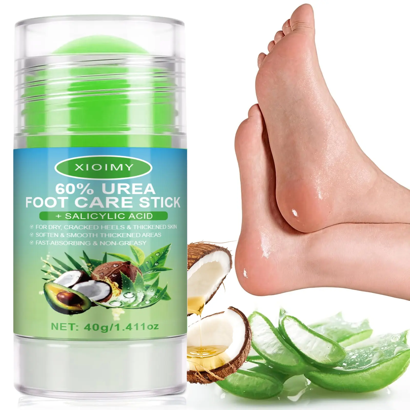 60% Urea Moisturizing Foot Care Stick, Cracked Heel Balm, 40g Deep Hydrating Moisturizer for Cracked Heels, Hands, Knees & Elbows, Multi-Purpose Intensive Foot Skin Care, Cracked Foot Repair