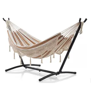 Double Hammock with Stand 450 lbs Capacity for 2 Person Portable Outdoor Lace Hammock Easy Assembly for Backyard, Patio, Garden, Poolside