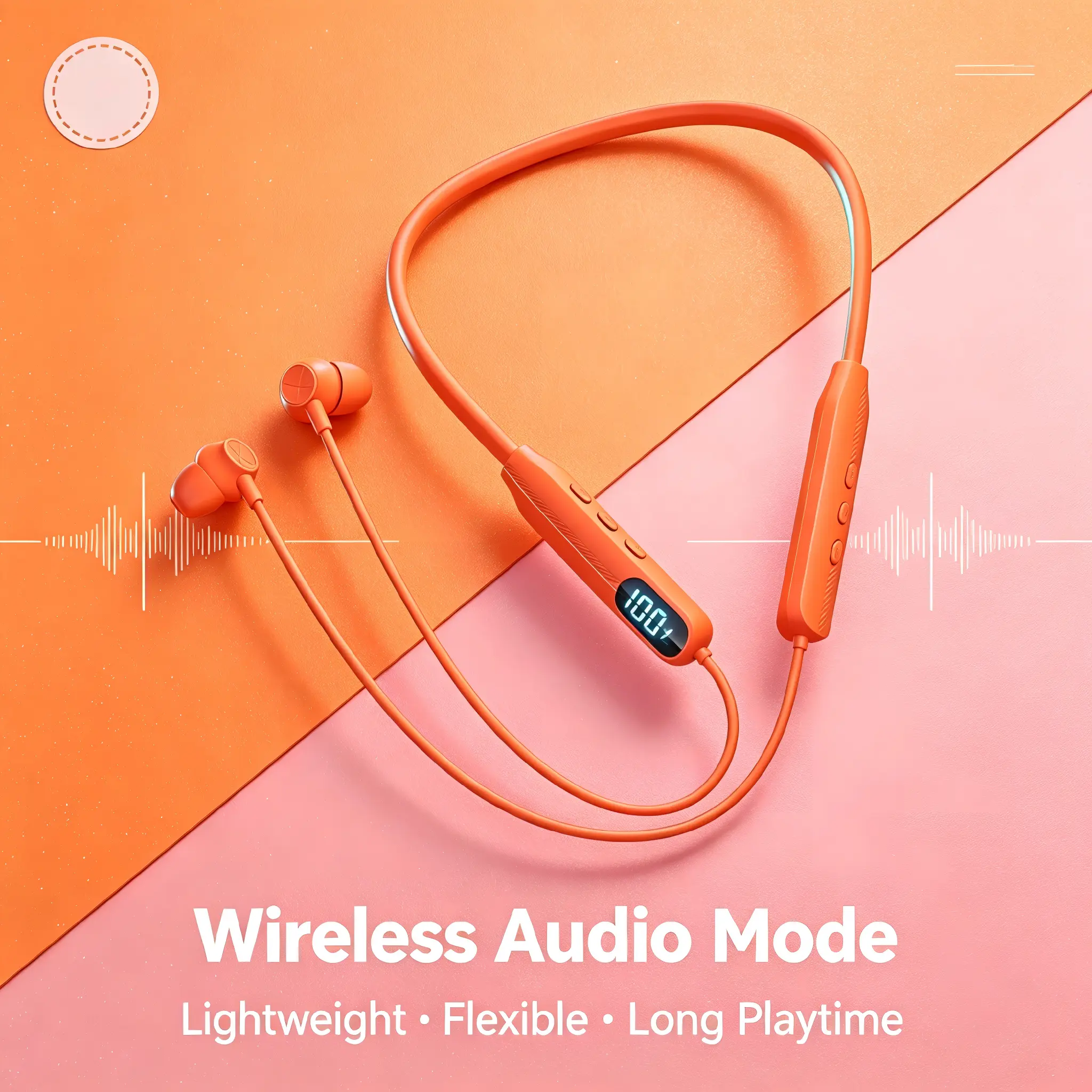 Orange Neckband Wireless Earbuds High-Performance Neckband Earphones, 3D Panoramic Audio, AI Dual Connection, 48H Battery Life, Low-Latency Gaming, IPX4/Sweat Resistant, Lightweight Neckband, Suitable Travel Gym & Gaming Z7BX