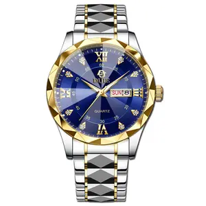Men's business watch, men's watch, non-mechanical watch, diamond-studded, waterproof, steel band, quartz watch, gold watch, factory wholesale