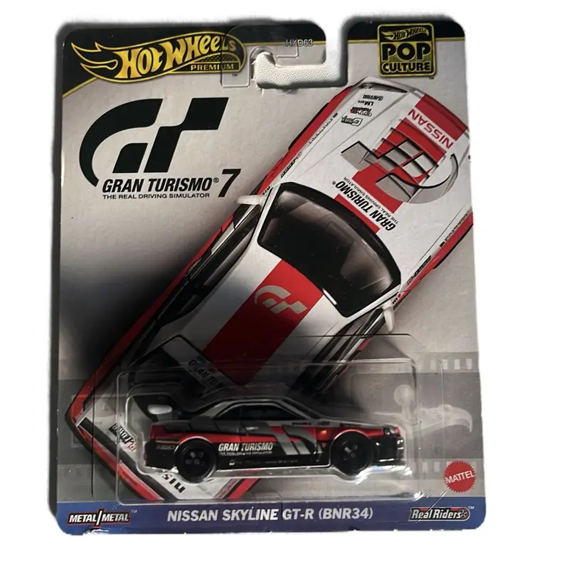 Hot Wheels Nissan Skyline GT-R (BNR34) - Real-Riders Model with Red & White Design, Includes Car Interior, Collectible Figure