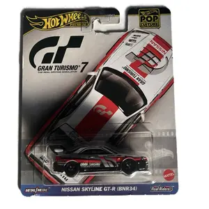 Hot Wheels Nissan Skyline GT-R (BNR34) - Real-Riders Model with Red & White Design, Includes Car Interior, Collectible Figure