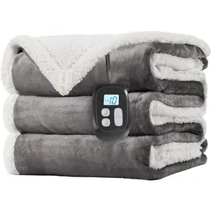 Electric Heated Blanket Full Size 72 x 84, Fast Heating, Dual-Sided Flannel Sherpa, 10 Heat Settings, 1-12 Hour Auto Off, Machine Washable, Light Grey