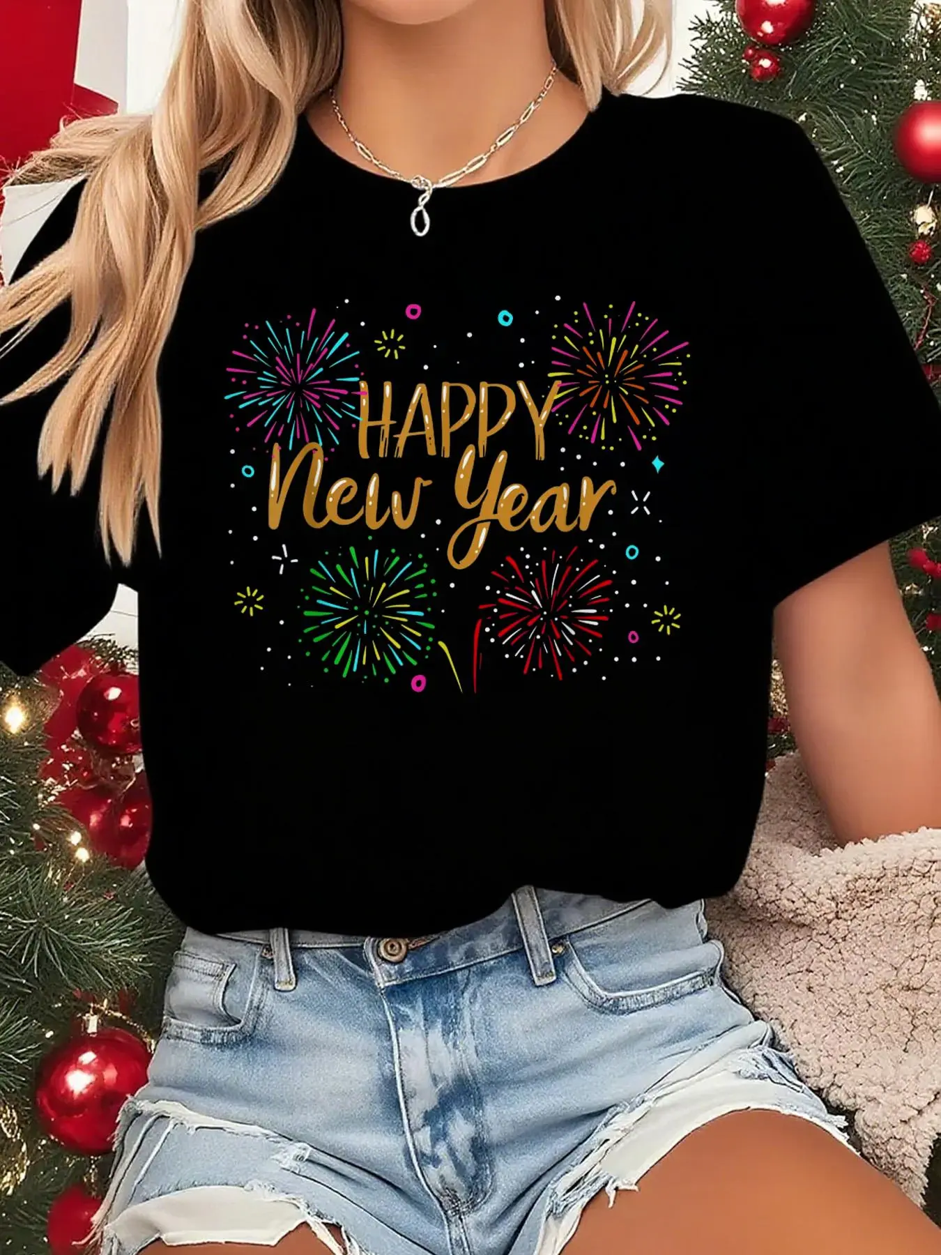 100% cotton women New Years Eve Party Supplies NYE 2023 Happy New Year Short Sleeve T-Shirt Print Round Neck Short Sleeve Streetwear Fashion Breathable Soft Unisex Designer Clothes For Women Casual Clothes