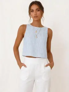 IDEALSANXUN Womens Striped Crop Tank Tops 2026 Spring Summer Sleeveless Vest Top