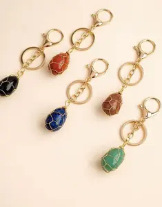 Lily(14547)gc.Natural crystal rolling stone keychain pouch clasp