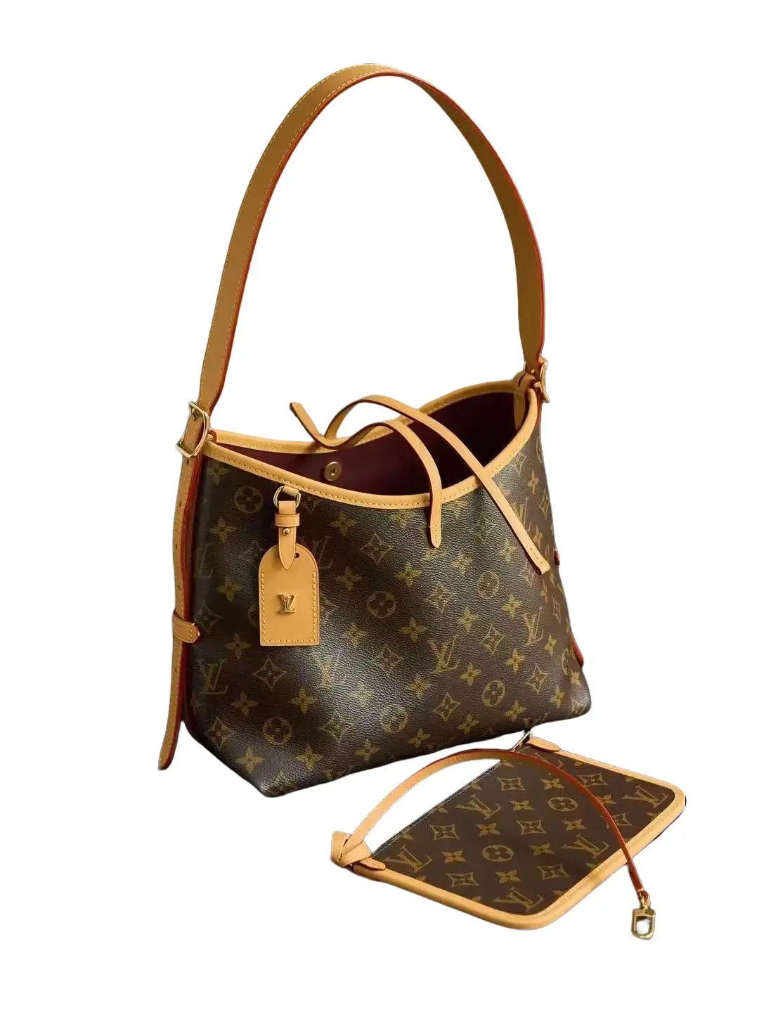 Pre-owned Louis Vuitton Coated Canvas Shoulder Bags Classic Monogram Carryall PM Microchipped