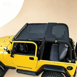 UV Protection Mesh Top Cover Sunshade Black Compatible with Jeep Wrangler TJ 1997-2006 Front Rear Passengers No Glue Needed Reusable
