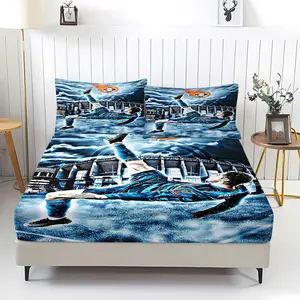 3-Piece Dynamic Football Player Inverted Shot Printed Bed Sheet Set, Flame Football Pattern Bedding Set, Soft And Comfortable, 1 Bed Sheet And 2 Pillowcases, No Fillers, Suitable For Bedroom Bedding Set. Fan Gifts