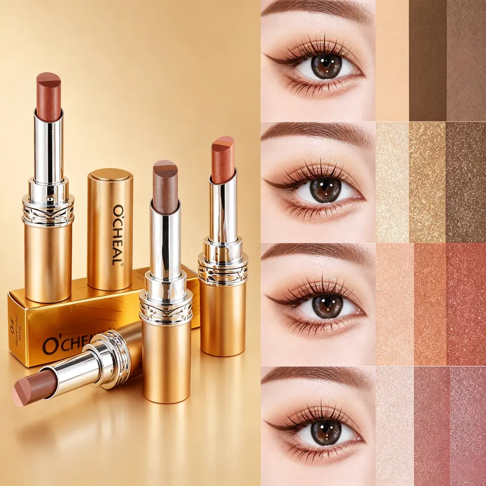 3-in-1 Shimmer Eyeshadow Stick, Waterproof Creamy Pearl Eyeshadow Trio, Smudge-Proof Long-Lasting Blendable Makeup, One-Stroke Application, Beginner-Friendly for Day-to-Night Looks