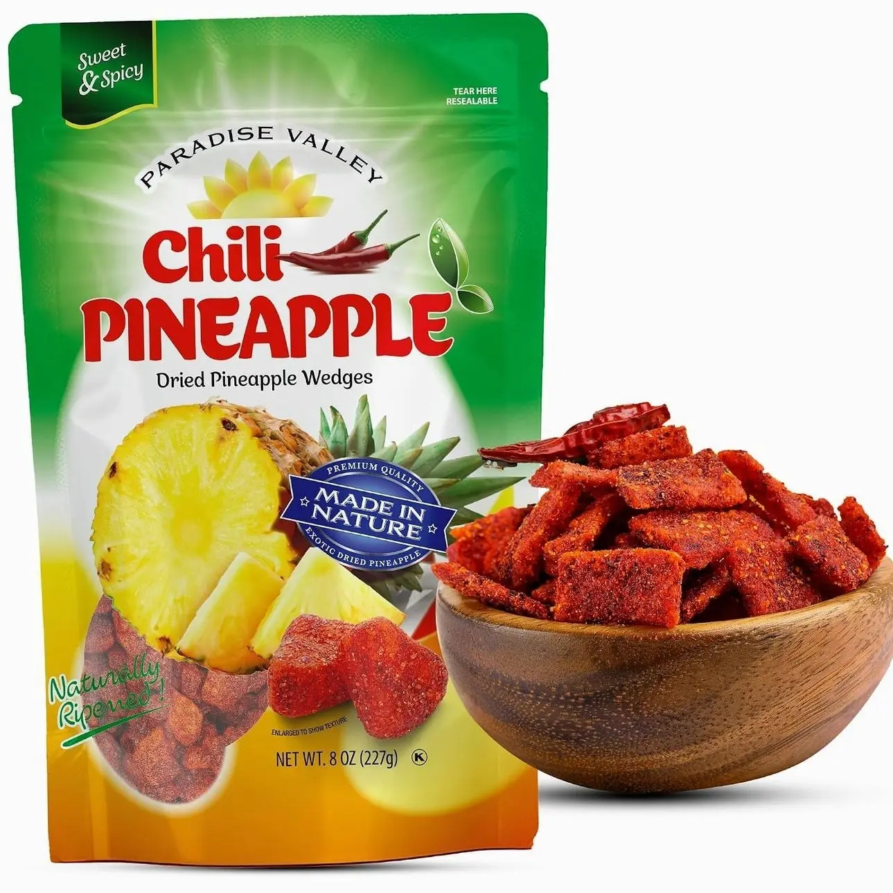 Dried Chili Pineapple Original Flavor,100% Vagan, Non-GMO, Glutten Free (All Natural Ingredients) Reseable Bag (8 OZ)