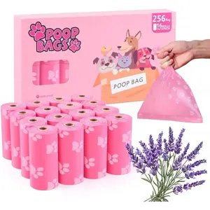 Poop Bags Rolls 256 Count - 9x13 Inches Pink Thickened Leakproof Lavender scent Poo Bags for Dogs, Eco-Friendly Pet Waste Bags for Walking, Home, Travel