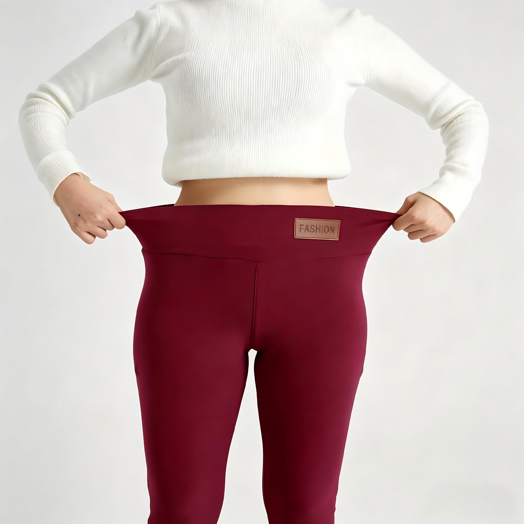 Women's High Waist Fleece Lined Leggings Elastic Comfortable Solid Color Tight Fit Pants for Winter Sports Yoga Running High Stretch Leggings Womenswear Bottom