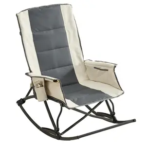 ONBRILL Folding Rocking Camping Chair，Portable Outdoor Rocker with High Back, Foot Rest& Side Pocket Carry Bag, Supports 300 Lbs, for Patio, Lawn and Garden