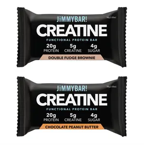 JiMMYBAR! Creatine Protein Bar - 20g Protein, 5g Creatine - Chocolate Peanut Butter & Double Fudge Brownie Flavors  - 12ct & 24ct Boxes - Homemade Natural Ingredients Snack