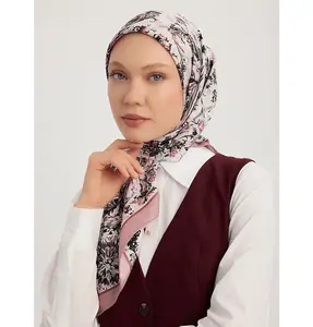Serica Patterned Silk Square Feather Garden Hijab - Pink