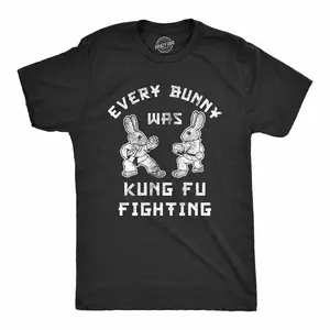 Mens Every Bunny Was Kung Fu Fighting T Shirt Funny Graphic Tee Cool Easter Gift Fun Mens Funny T Shirts Cool Vintage Fashion T-Shirt Gift Classic Menswear Easter Apparel for Men Funny Animal Short Sleeve Black