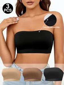 Women's Backless Strapless Bralette Set, Medium Support Full Coverage Design, Casual Fitted Style Unlined Buckleless Everyday Bras for All Seasons