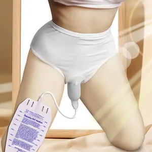 Women's wearable urine collector set made of pure cotton breathable 800ml urine bag with 0.7-meter tube and reusable silicone urine capsule, white for elderly and women