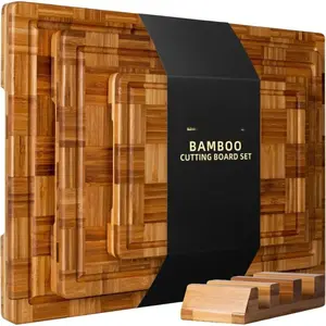 Premium Large Bamboo Cutting Board Set – Thick Wood Butcher Blocks