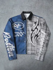 Men's Street Style American Cool Cartoon Star Graphic Long Sleeve Jacket Coats, Comfortable and Fashionable, Perfect for Daily Outings
