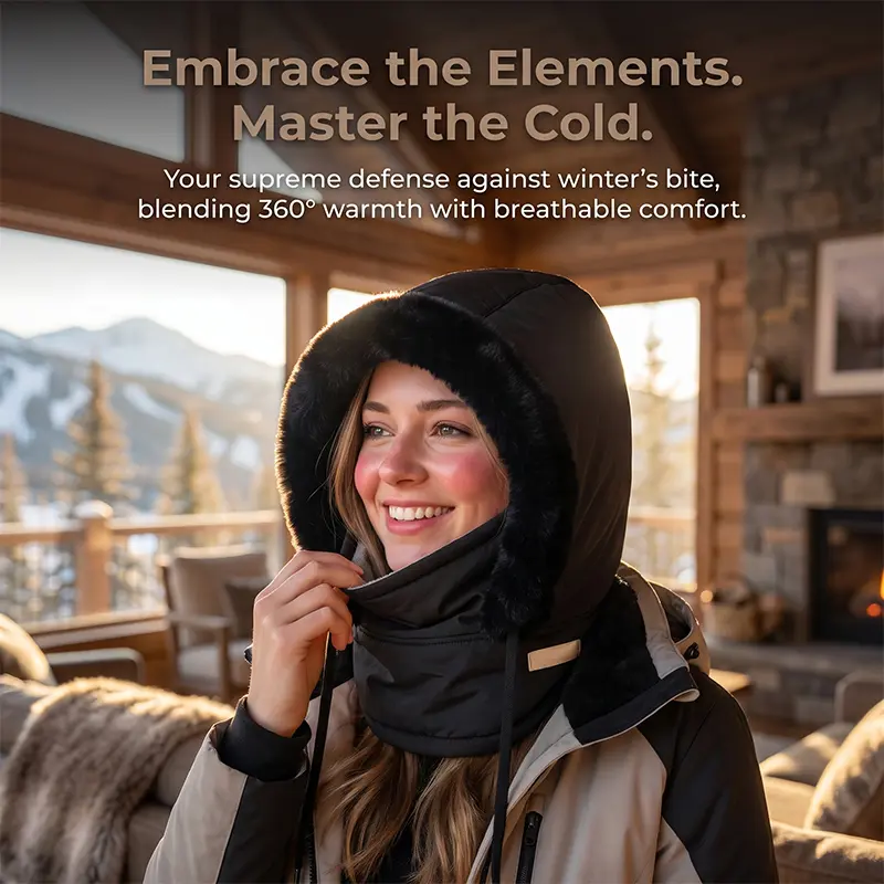 Thick Plush Lined Winter Balaclava Hat with Face Mask, Windproof Adjustable Thermal Hat for Men & Women
