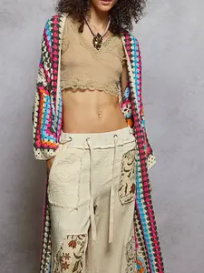 Long Maxi Crochet BohoGranny Square Long Mxi Color Open Cardigan Duster