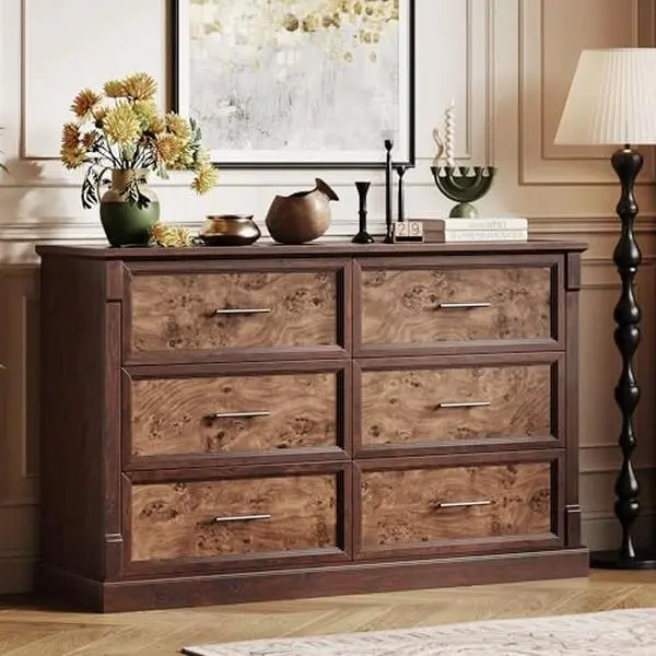 Brown 6 Drawer Dresser for Bedroom,Farmhouse 47.2" Wide Chest of Drawers  with Metal Handles,Rustic Double Wood Dresser,Storage Dressers Organizer  for Living Room,Nursery - TikTok Shop
