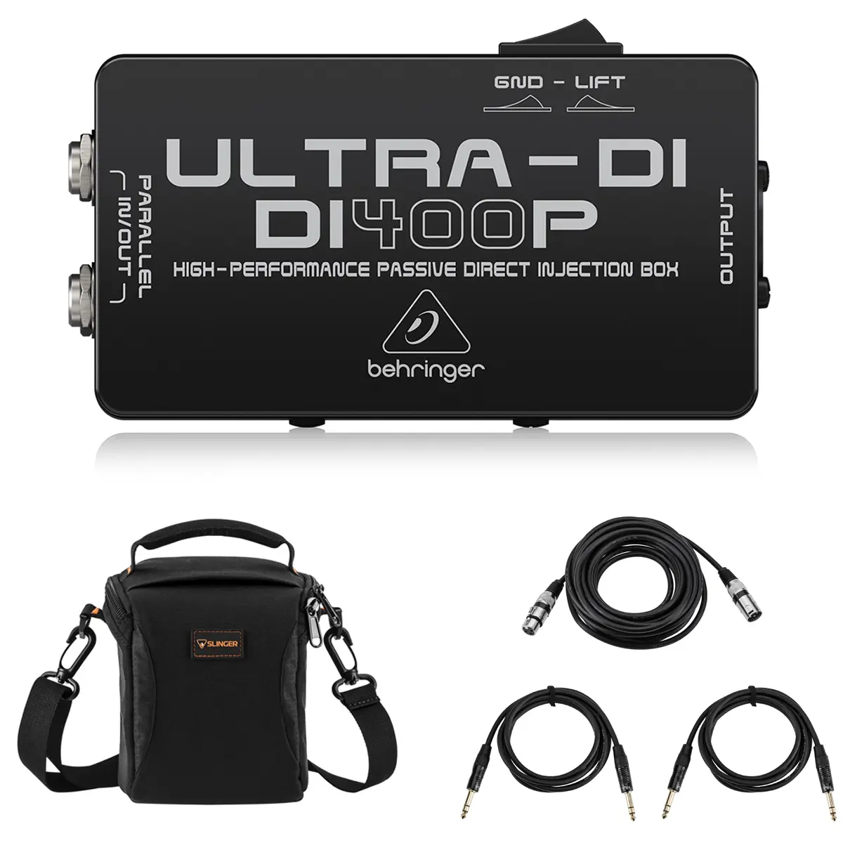 Behringer ULTRA-DI DI400P High-Performance Passive Audio Box - Metal Construction, Audio Gear Bundle with 2x Platinum Pro 6' TRS Interconnect Cables, 25' Watts-Compatible Microphone Cables, for Keyboards