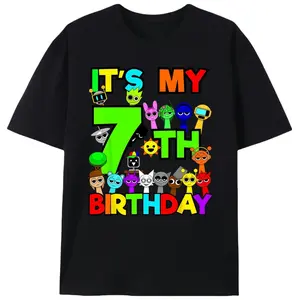 Men's Funny Graphic T-Shirt, 7-Year-Old Birthday Sprunki Party Decoration Top, Funny Graphic Shirt