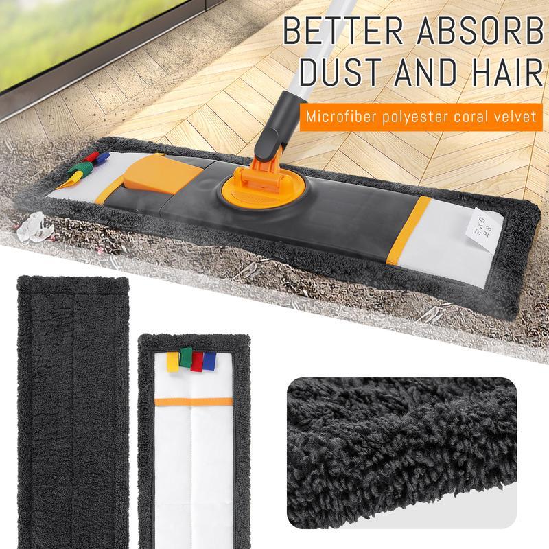 4-PC Dry mop pad, 18'' Upgrade Style Large Flat Mop Rag, Machine Washable and Foldable Mop