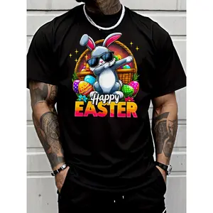 TLXT Casual Trendy Black Short-Sleeve Men'S T-Shirt Featuring a Fun Easter Graphic with a Cool Bunny Wearing Glasses And a Pattern of Easter Eggs And Baskets, Perfect for Adult Men As a Holiday Gift Eat Sleep Goon Repeat funny hoodies
