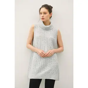 Good Day Cable Knit Cowl Neck Sleeveless Sweater Tunic Gray Large