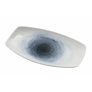 Yanco UN-213 Universe Chinaware 13.25 x 7.50 x 1.50 in. Rectangular Plate - White & Blue