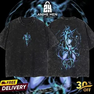 Meotwo PKM Retro Digital Print Acid Washed Heavyweight Oversized Anime Manga T-Shirt, Men's Top, Merch Gift For Fans
