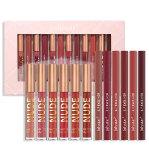 Travel Long Lasting Comfort Matte Lip Gloss & Lip Liner Set, 12pcs Easy Coloring Moisturizing Lipcare Lip Kit, Lip Makeup Kit, Cosmetic, Natural Flawless Lip Color for Women & Girls, Hydrating Moisturize, Gift